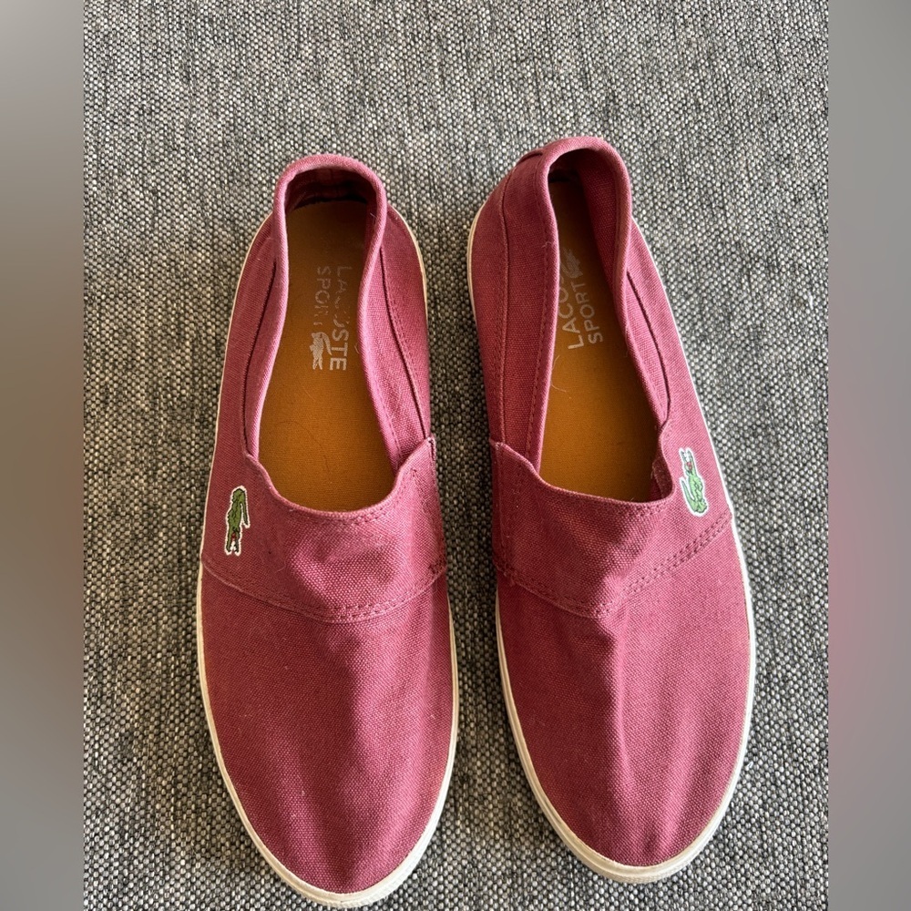 Lacoste burgundy canvas loafers mens 8 womens 9.5